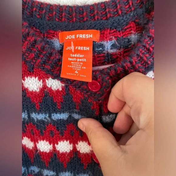 Joe Fresh toddler girls button down red and blue sweater size 4 - Picture 2 of 5